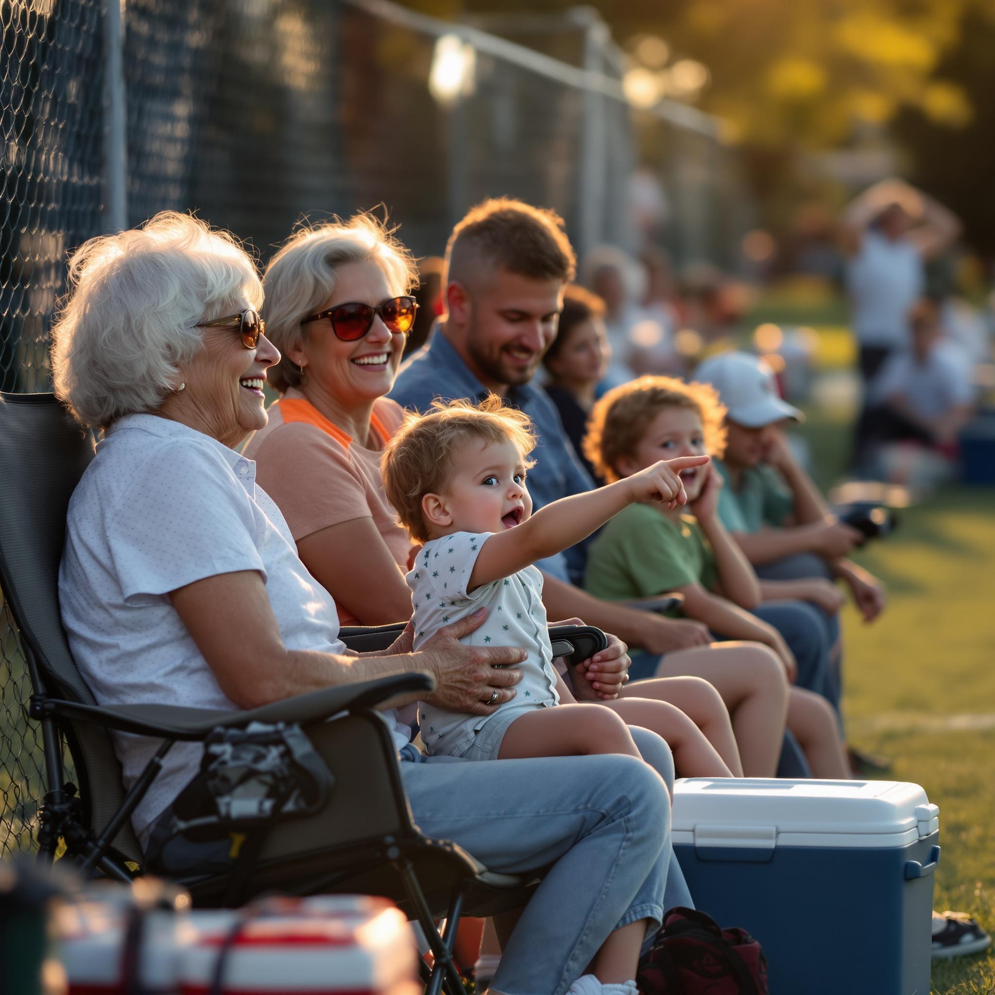 Family enjoying a youth sports game together