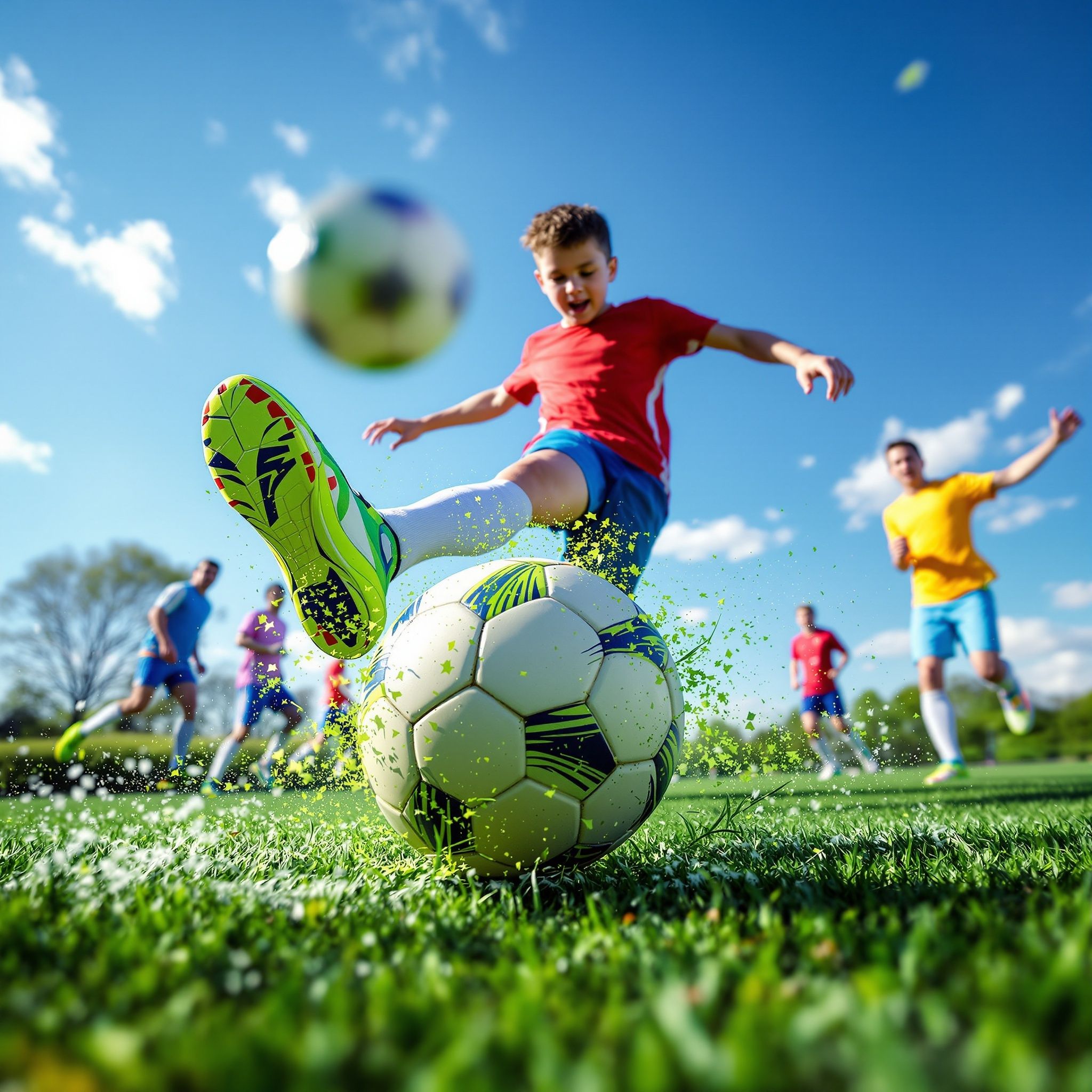 Youth soccer player taking a kick