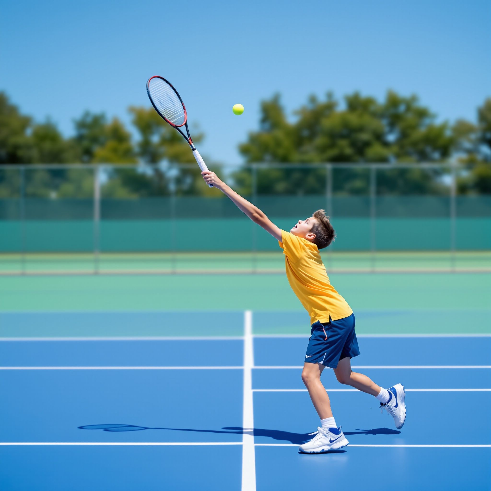 Youth tennis player serving
